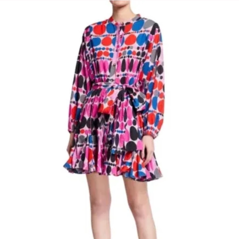 Rhode Emma Dress In Purple Dots Multicolor Geometric Print Long Sleeve Dress - Picture 3 of 7
